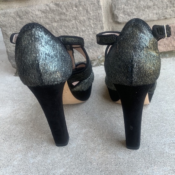 Cavallini Made In Italy Leather Iridescent Platform Peep Toe T Strap High Heels - Picture 7 of 14